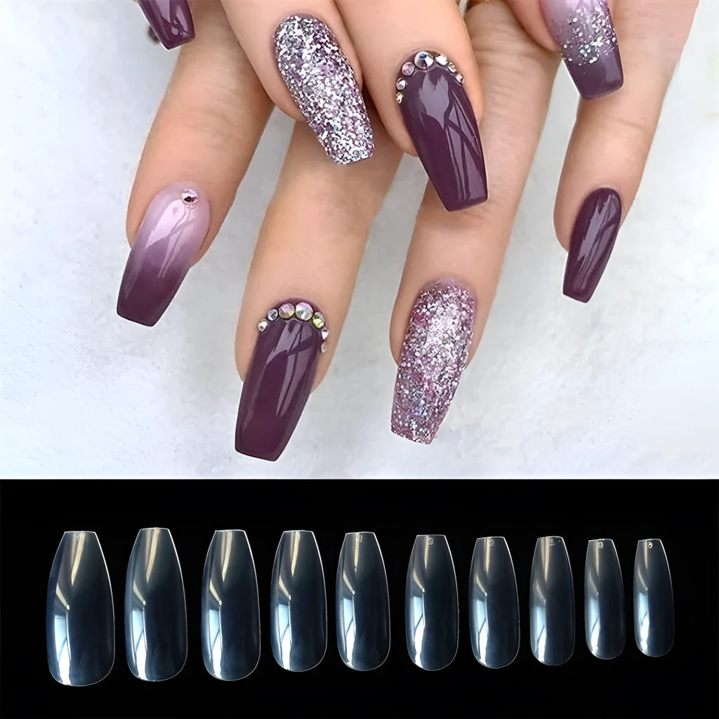 500 clear natural false nails in 10 sizes for professional salon or home application