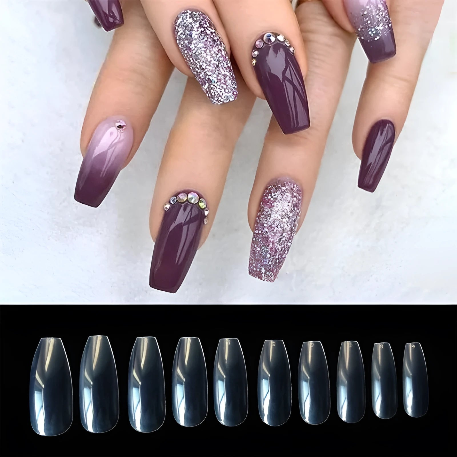 500 clear natural false nails in 10 sizes for professional salon or home application
