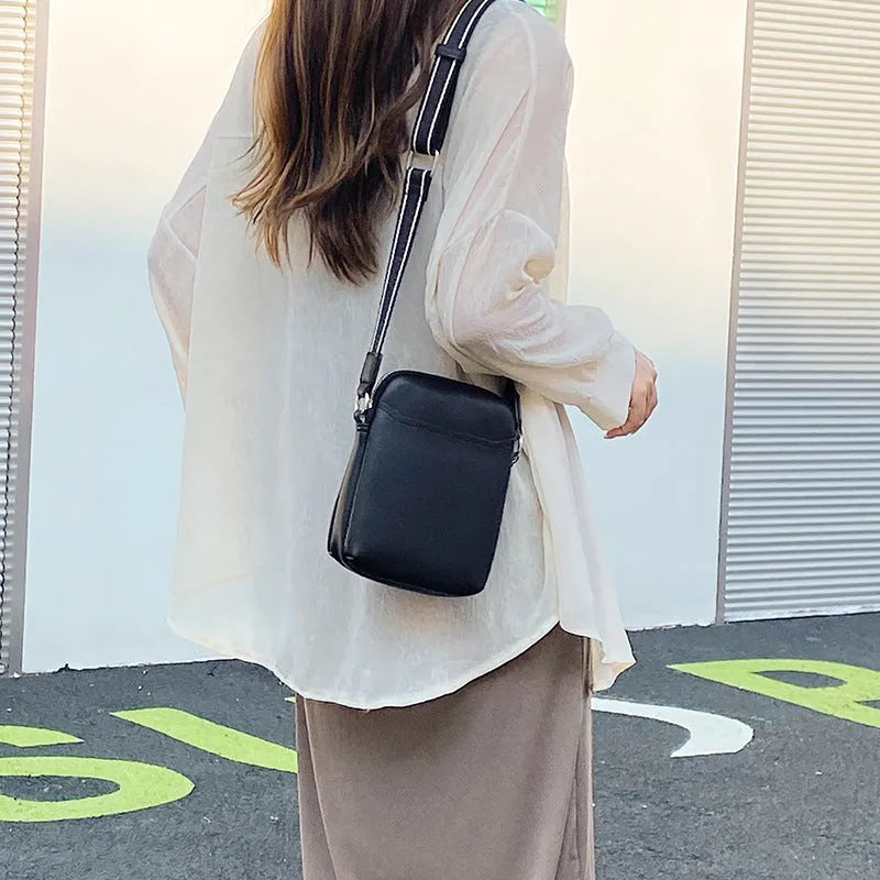 Solid colour PU crossbody shoulder bag for women in beige, showing compact size.