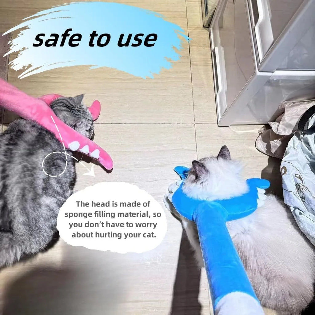 70cm blue plush cat wand toy with foam-filled tip for interactive indoor pet play