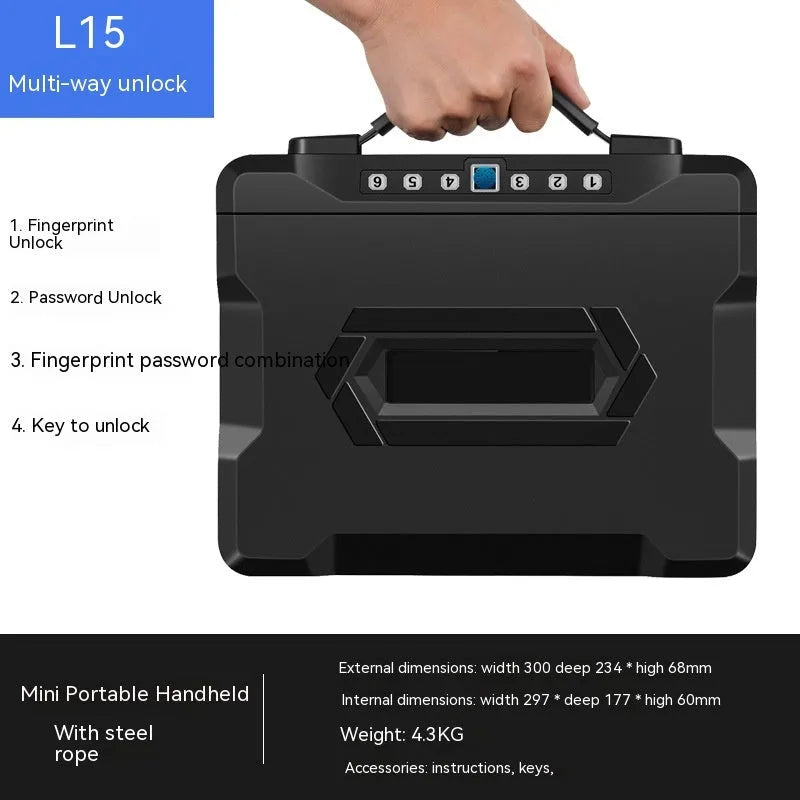 Compact L12 model mechanical safe box made from grey youjingang steel.