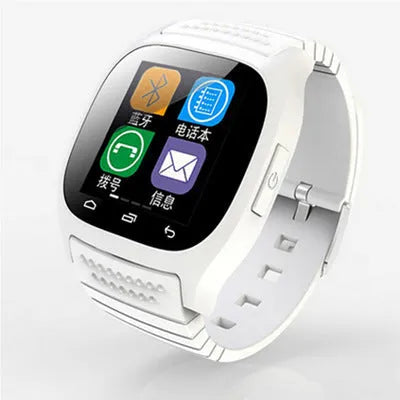 Bluetooth sports smartwatch in black, white, or blue with smartphone compatibility