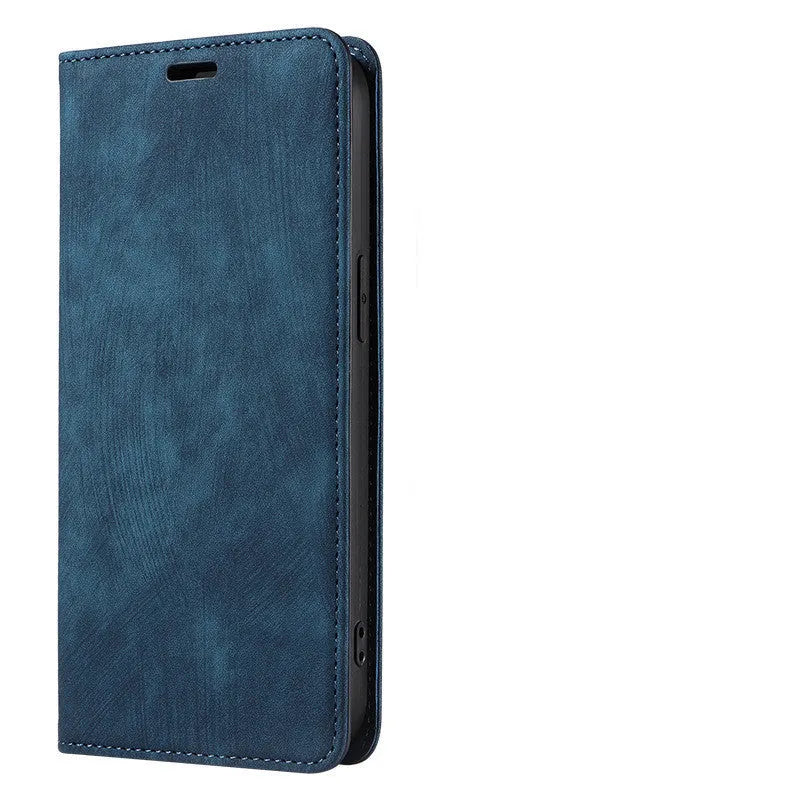 Magnetic leather flip phone case for iPhone in seven colours including grey, lake green, and pink