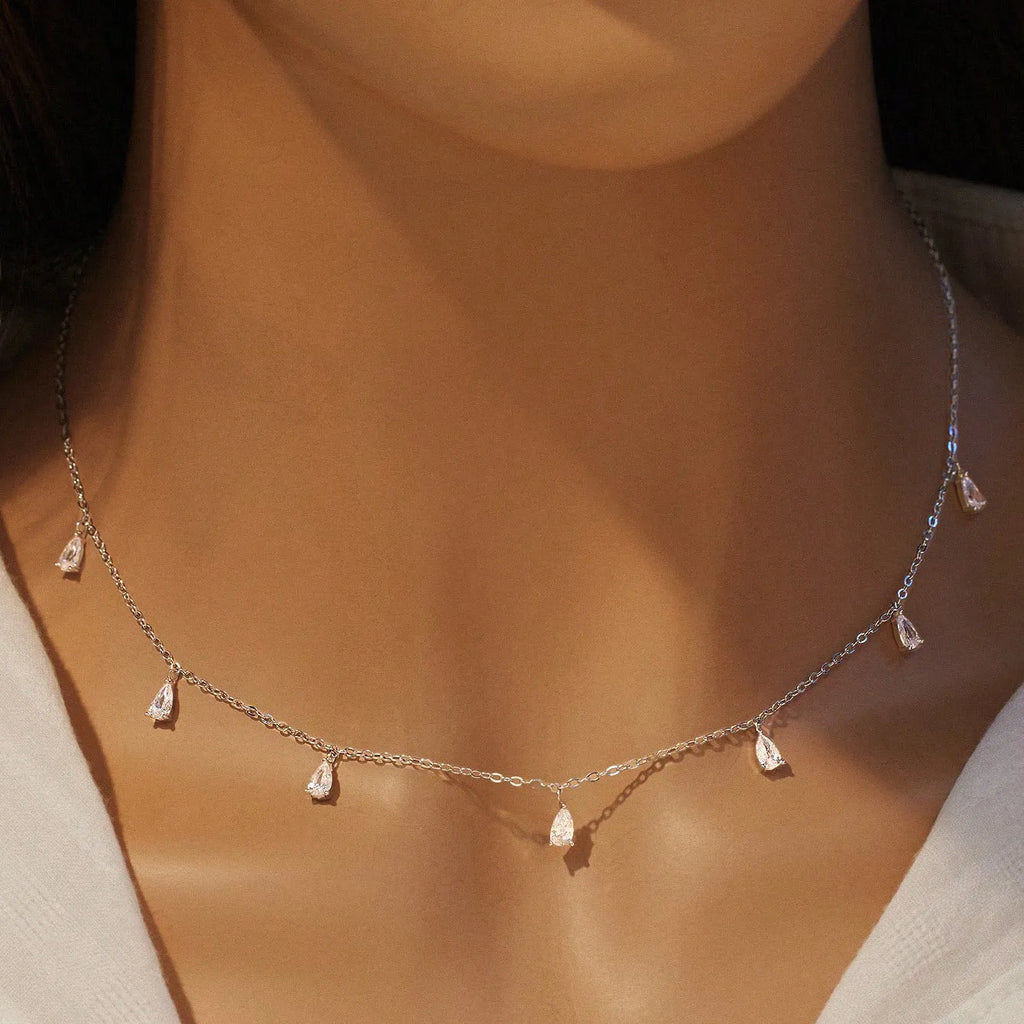 Gentle drop-shaped artificial zircon necklace on O-chain in silver, rose gold, or golden yellow finish