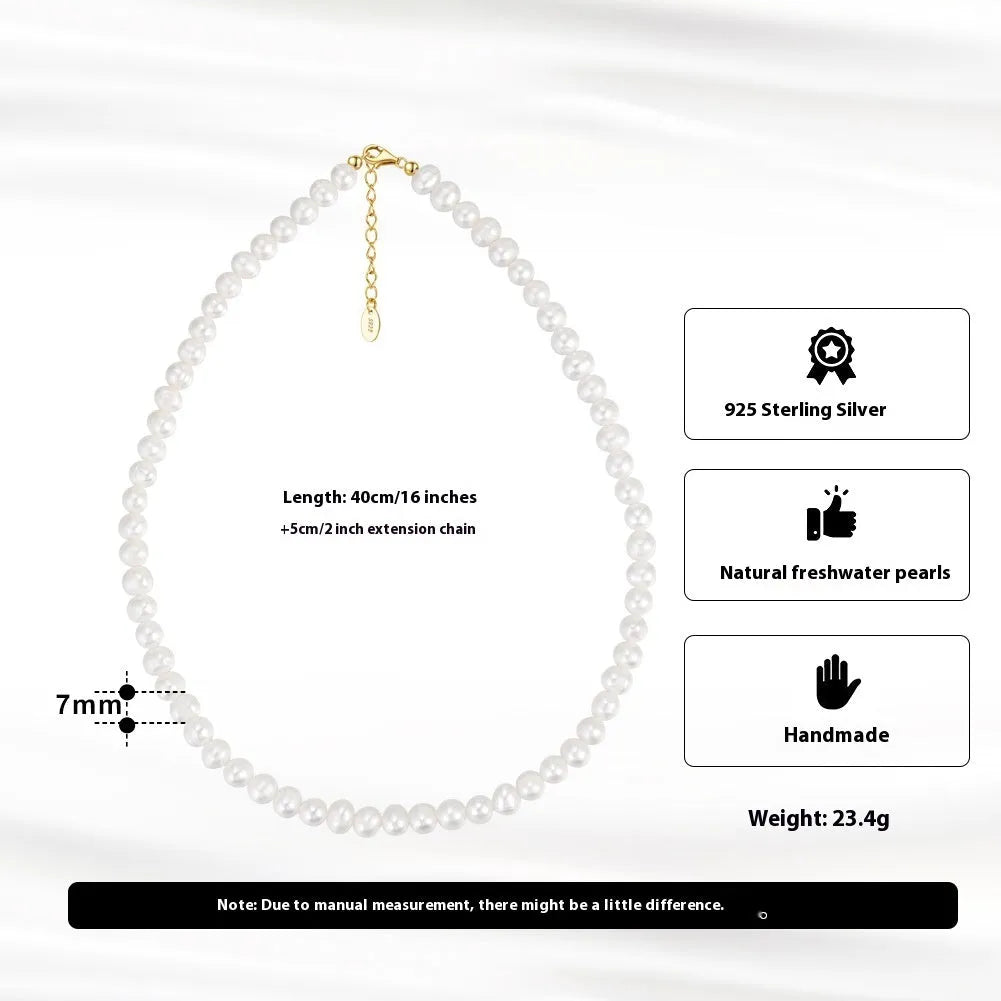 Women's adjustable freshwater pearl necklace with 925 sterling silver chain