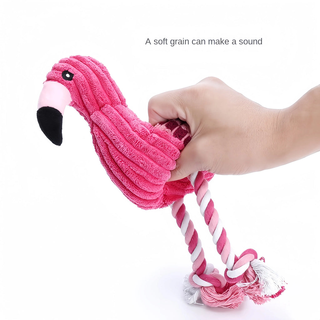 Pink corduroy animal-shaped squeaky dog toys for small and large breeds