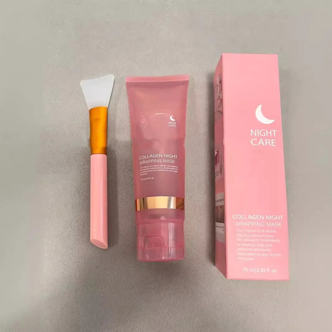 75ml collagen night mask bottle with application brush for evening skincare