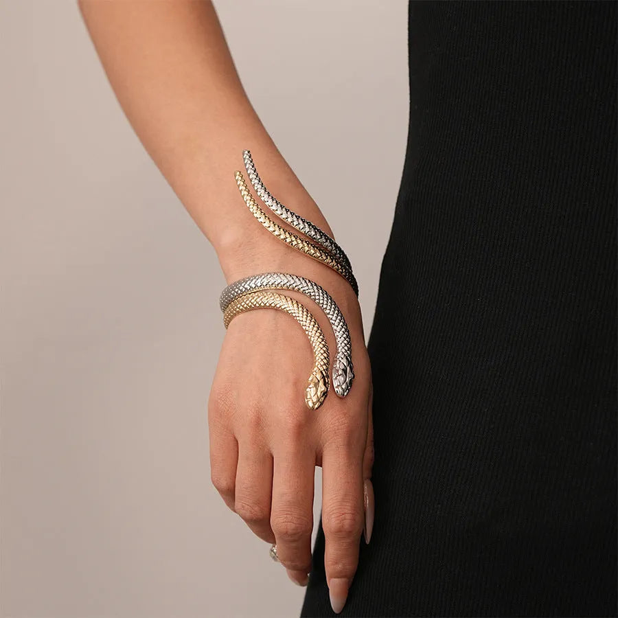 Twisted snake design ring and bracelet set in electroplated gold or silver metal
