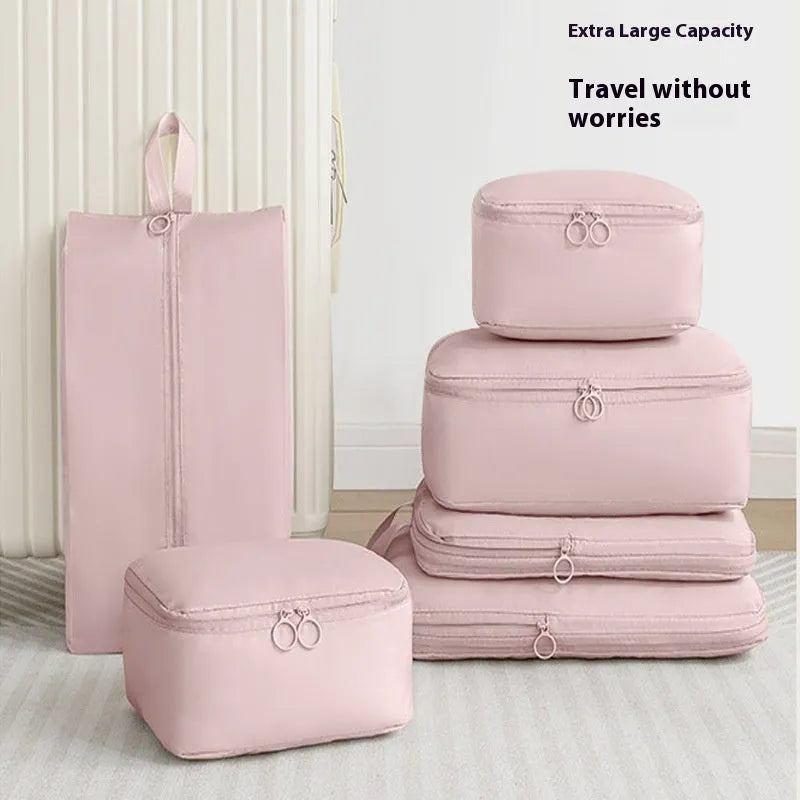 Travel buggy bag memory cloth six-piece compressed clothing luggage set in solid colours for leisure travel