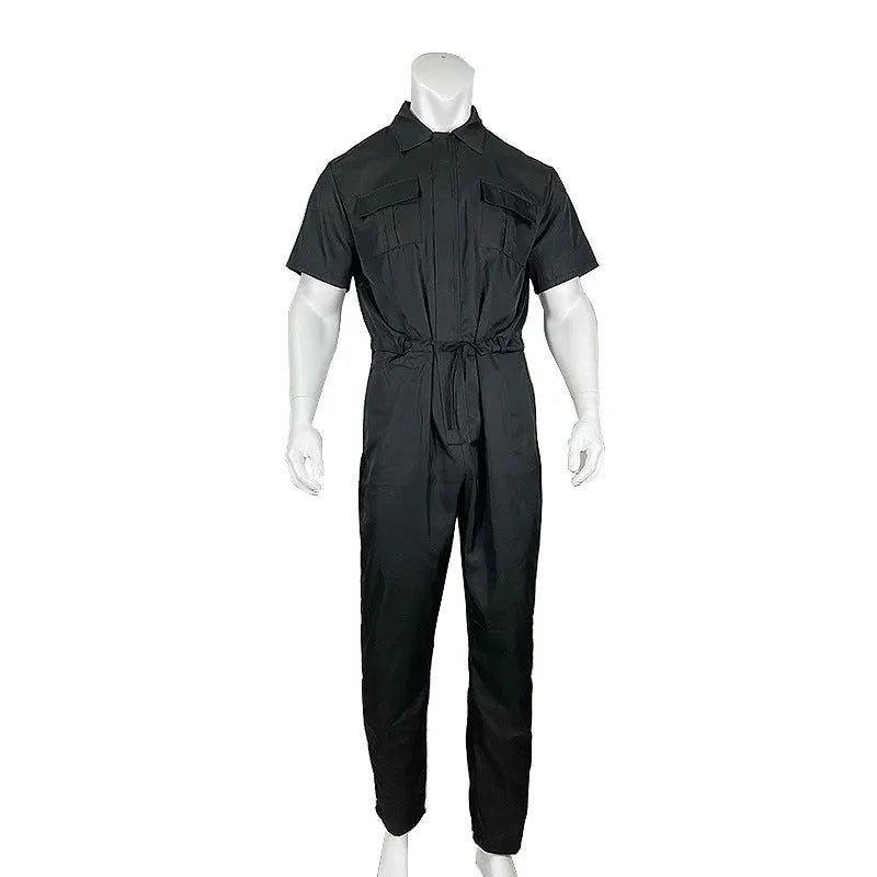 Men's cotton casual loose one-piece suit with top and shorts in black