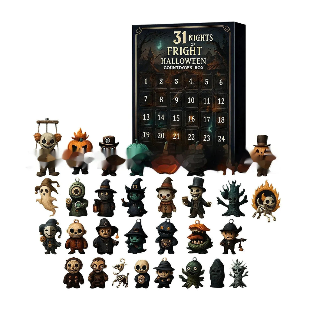 Halloween countdown blind box with collectible doll in plastic and resin construction