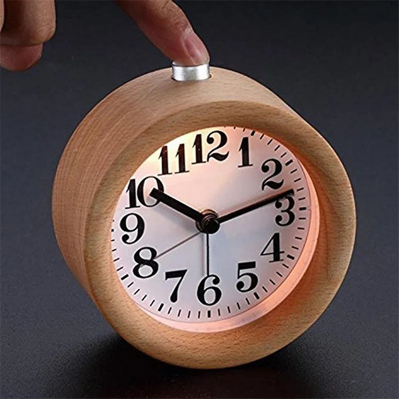 Solid beech wood silent alarm clock with 4-inch display and snooze function