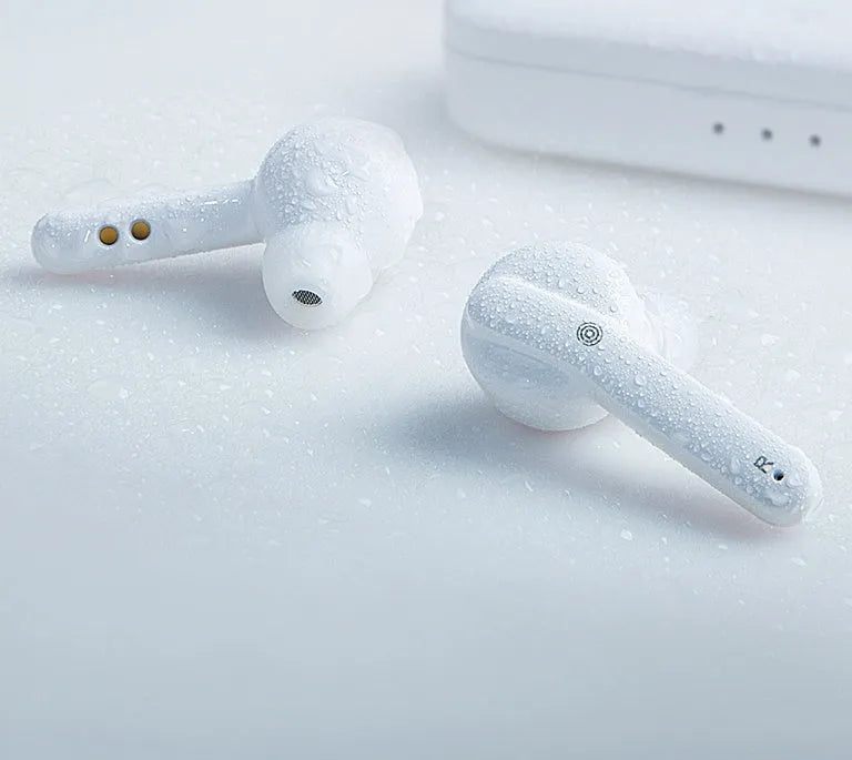 Black and white Bluetooth 5.0 TWS wireless earbuds with IPX5 waterproof rating