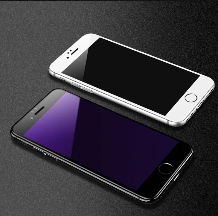 iPhone tempered glass screen protector with carbon fibre edge in black and white colour options