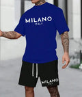 Polyester pullover suit set with round neck short sleeve top and matching shorts in five colour options