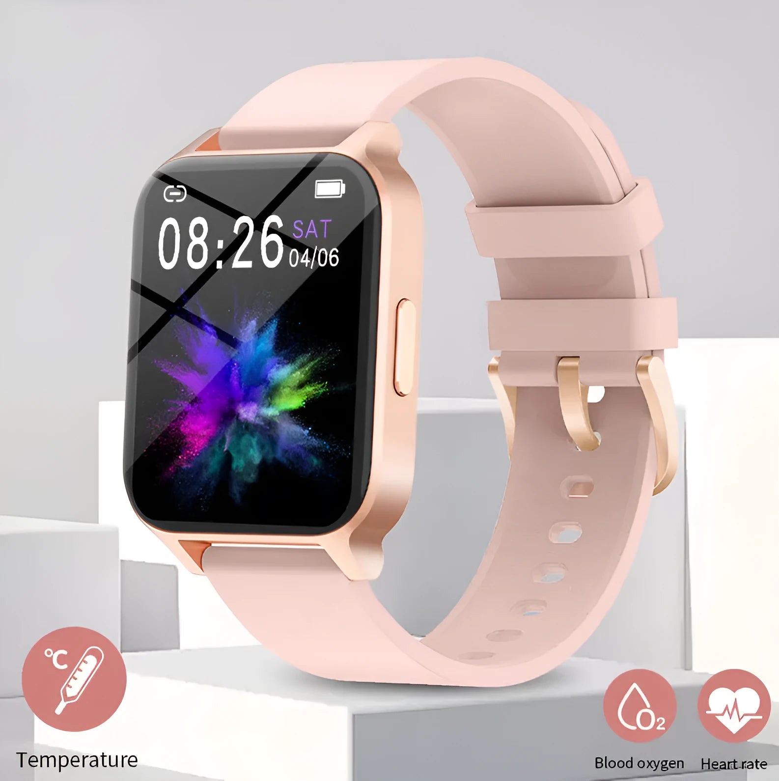 Smart health detection watch with TFT color screen showing heart rate and blood oxygen data on wrist