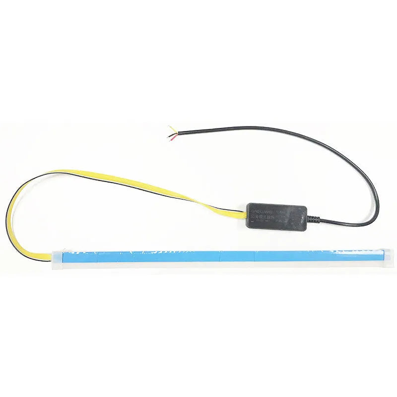 Car LED daytime running light strip with flowing turn signal function in silicone housing