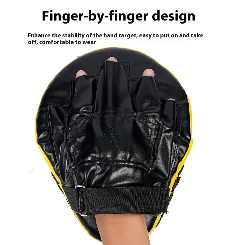 Boxing punch mitts for martial arts training in curved and flat designs with multiple colour options.