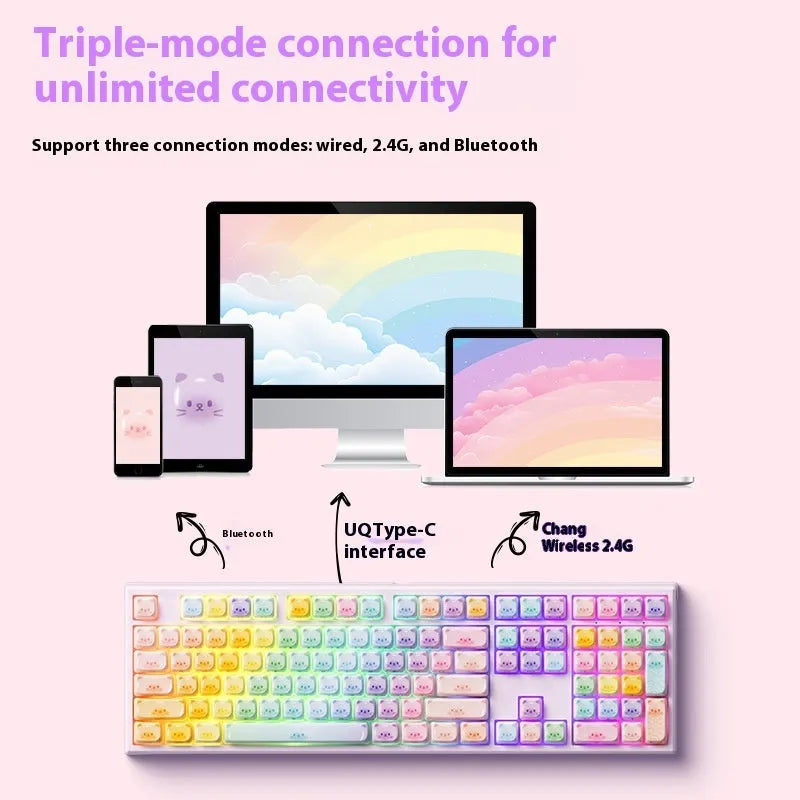 MG108B colour Sugar Cat mechanical keyboard with cat-themed keycaps and compact 108-key layout