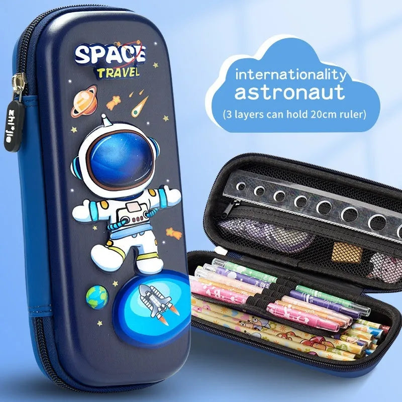 3D leather stationery box pencil case with sculpted astronaut design in blue colour