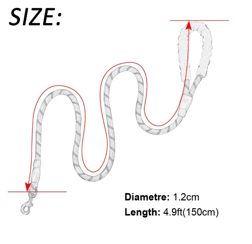 Nylon reflective dog leash with black foam handle and zinc alloy hook, 1.5m length on green background