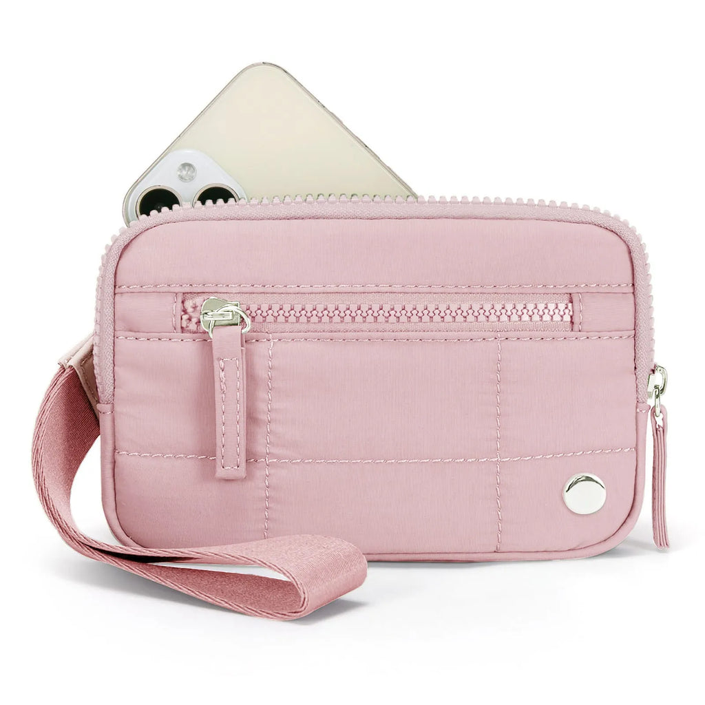 Waterproof quilted women's handbag with transparent deck panel in solid colour nylon