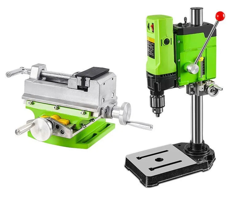 Bench-mounted drilling and milling machine with bench pliers for workshop use