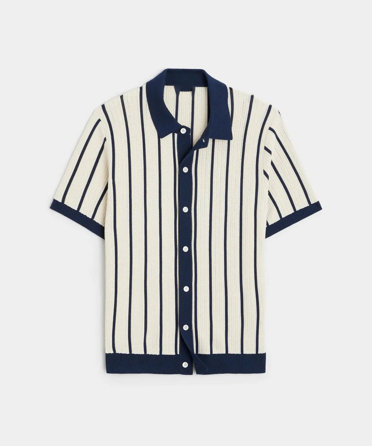 Men's white short sleeve knitted top with an asymmetrical lapel, made from ice silk spandex fabric.