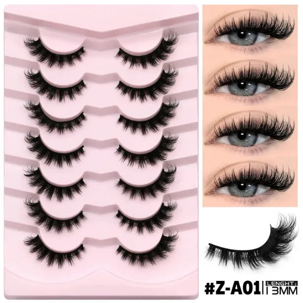 Box of natural false eyelashes with glue in thick dense style.