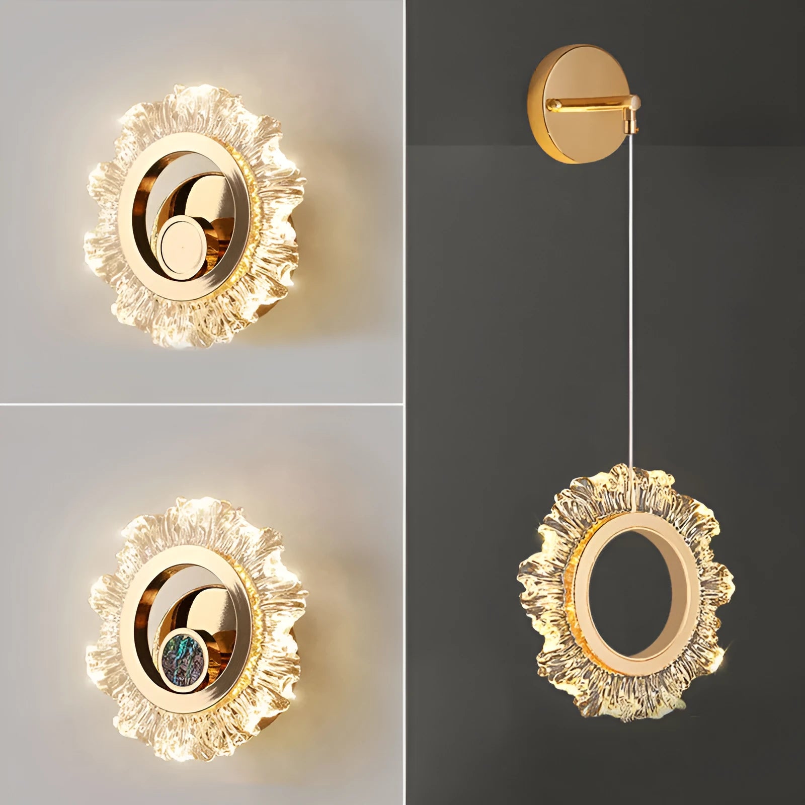 Minimalist acrylic wall lamp with three colour light modes mounted in modern bedroom
