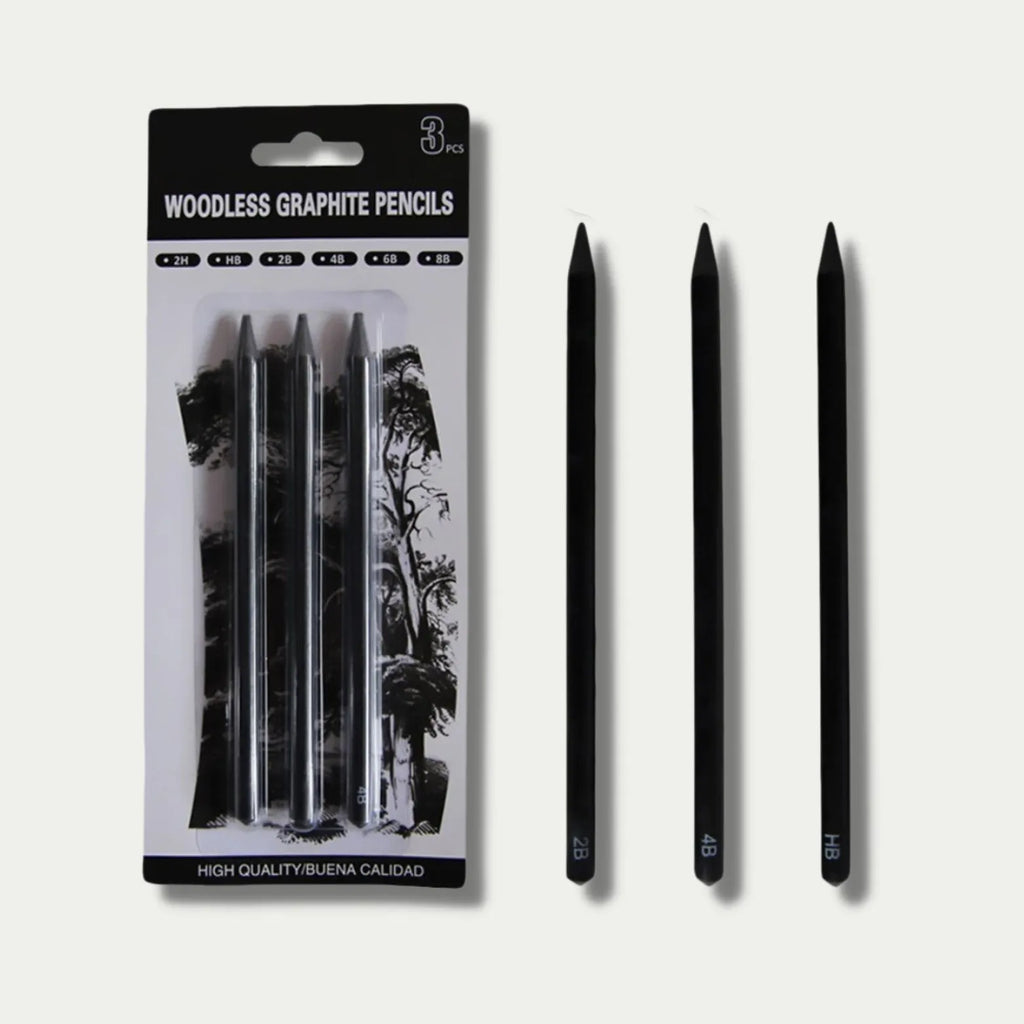 Set of six wood-free graphite sketching pencils with grades HB, 2B, 4B, 6B, 8B, EE for art drawing