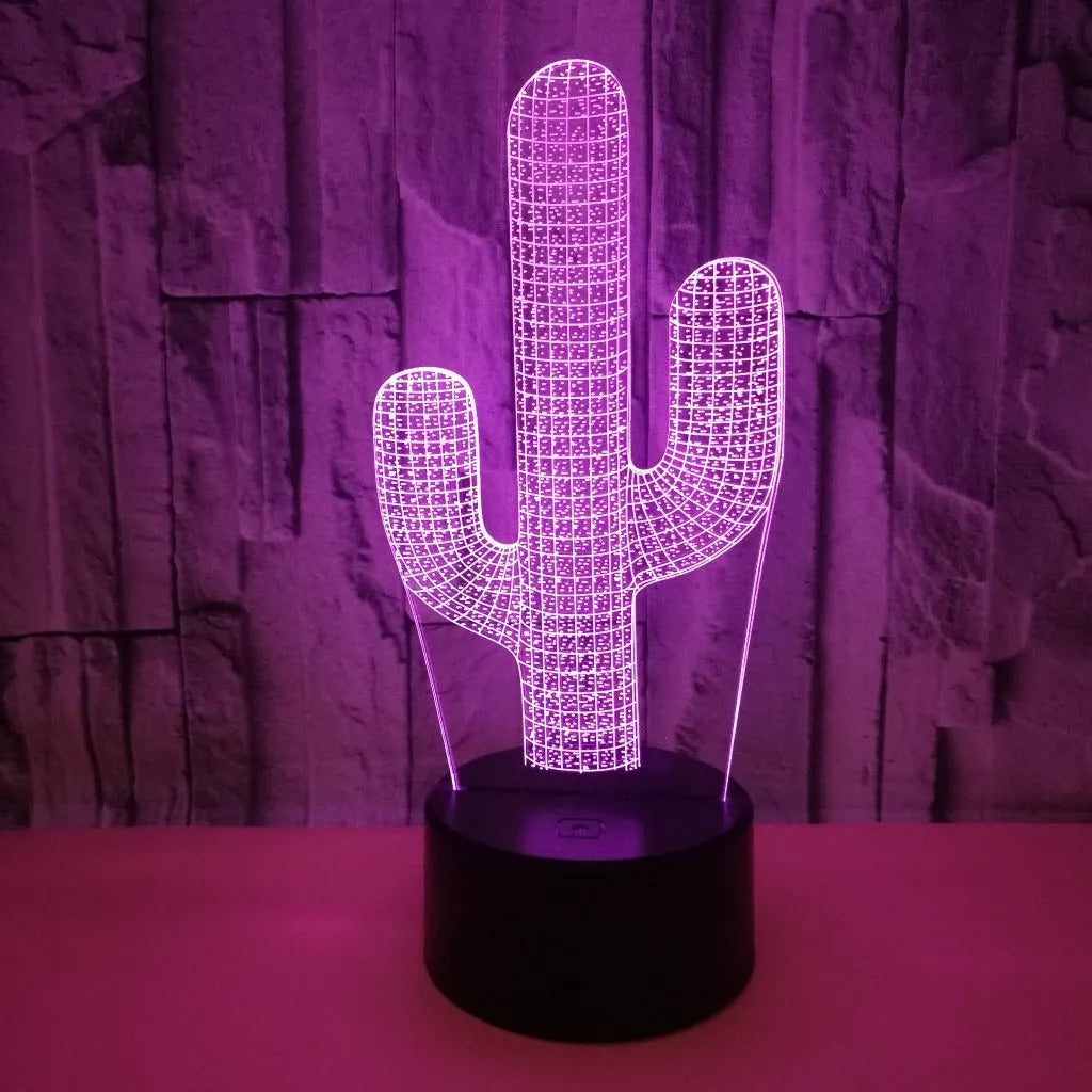 Cactus 3D small night lamp with colourful touch and remote control, USB powered, modern simplicity style