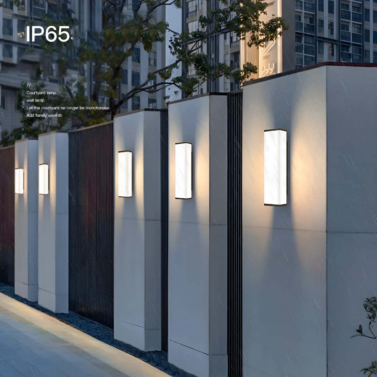 Stainless steel long strip outdoor wall light mounted on a wall, 60cm tall.