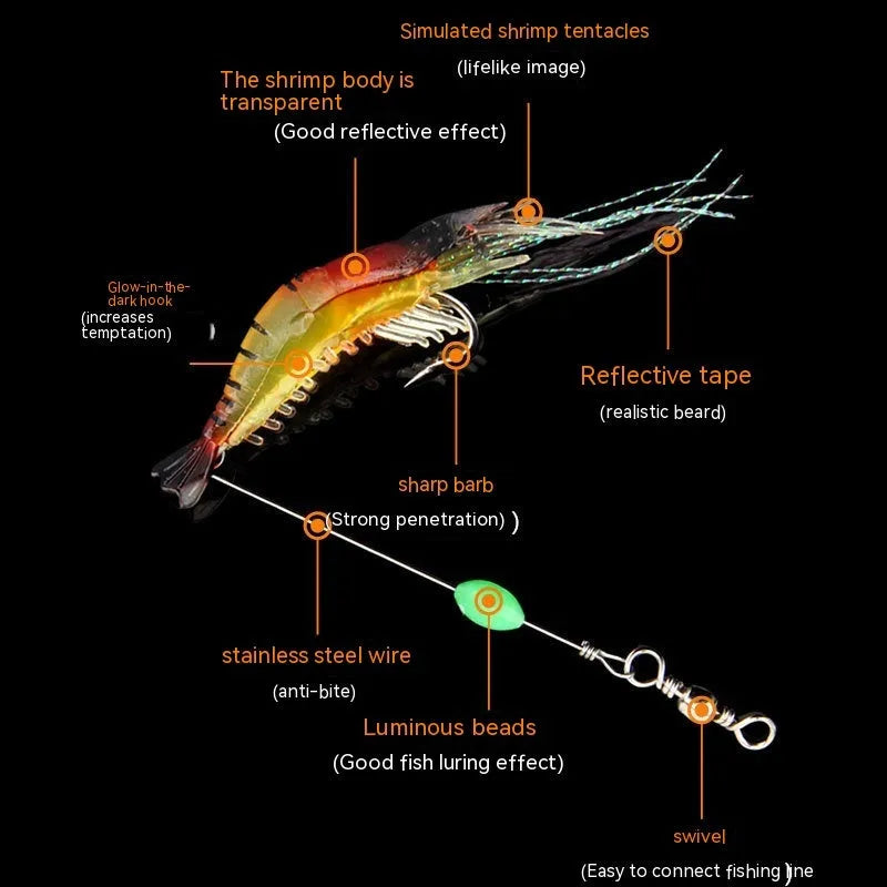 Luer soft plastic fishing lure with hook in six colour variations including luminous options