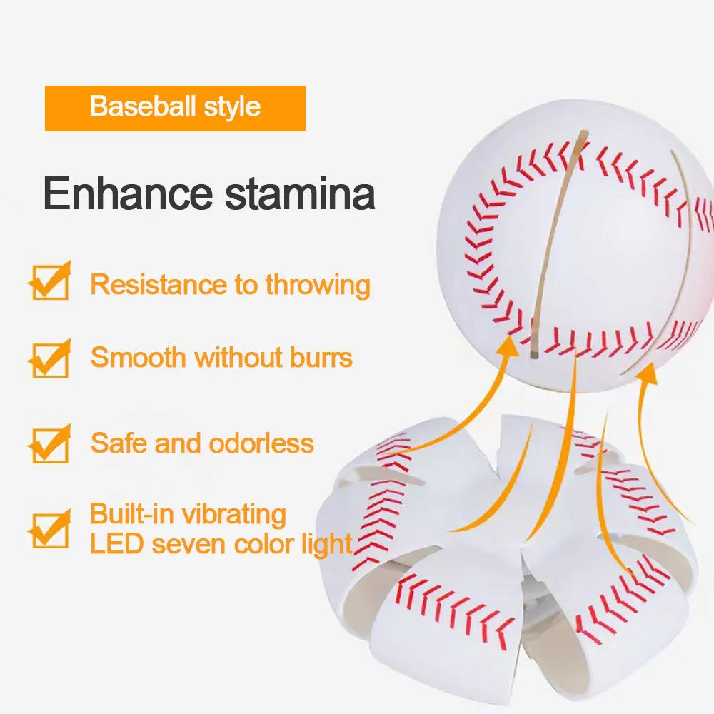 Glowing plastic dog toy showing ball and flying disc modes in orange colour