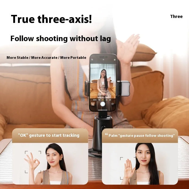 Black desktop phone bracket with face tracking camera and ribbon lights