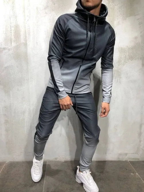 Moomphya gradient colour zipper cardigan for men with side stripes hooded streetwear sweatshirt