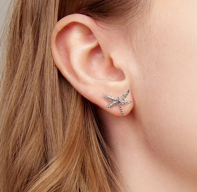 Sterling silver wing dragonfly stud earrings for women 925 silver electroplated SCE1909