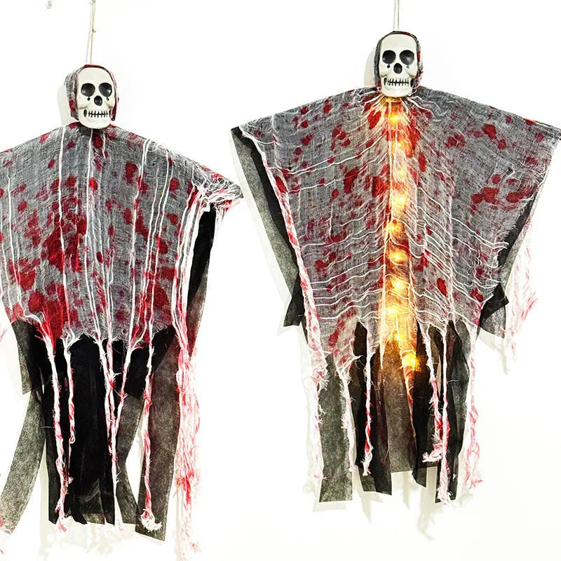 Blood-dyed luminous skull hanging ghost Halloween plastic ornament for outdoor decoration.