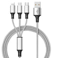 3-in-1 braided charging cable with aluminium connectors in multiple colour options including black, blue and red
