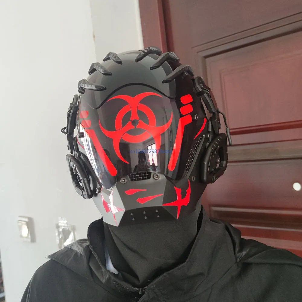 Black full face bioweapon helmet mask for cyberpunk costume parties and events