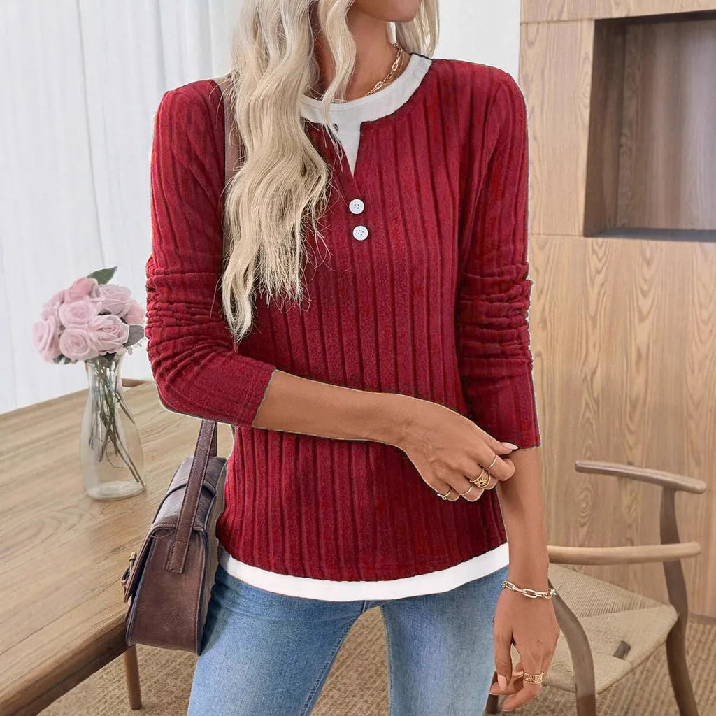 Women's concave stripe polyester pullover sweater in street fashion style with round neck