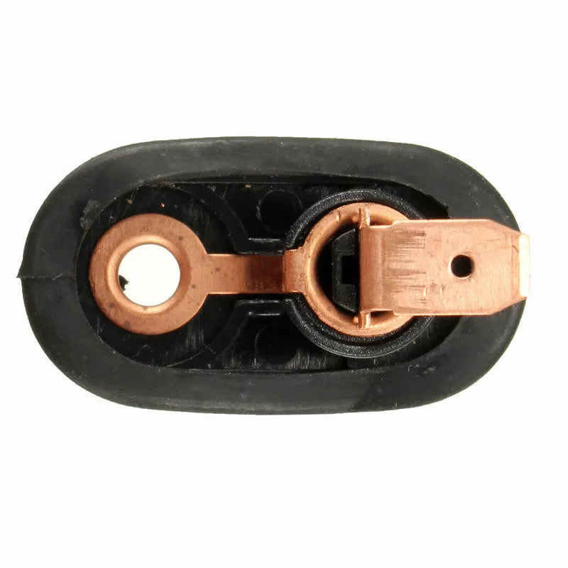 Black universal car interior door light switch with plastic housing and metal contacts for replacing faulty courtesy light controls
