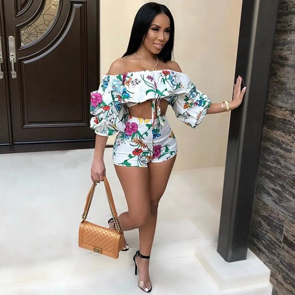 Multicolour digital print women's loungewear set with pile sleeves and matching shorts.