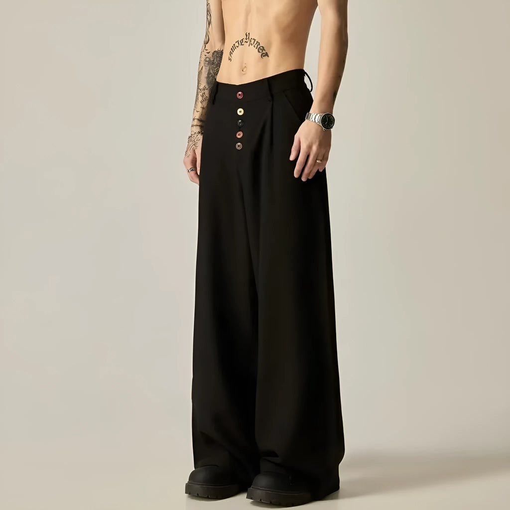 Men's solid colour vertical tube wide-leg casual trousers in black and brown options