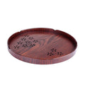 Wooden shallow plate with hollow cherry blossom pattern, 30cm diameter serving dish