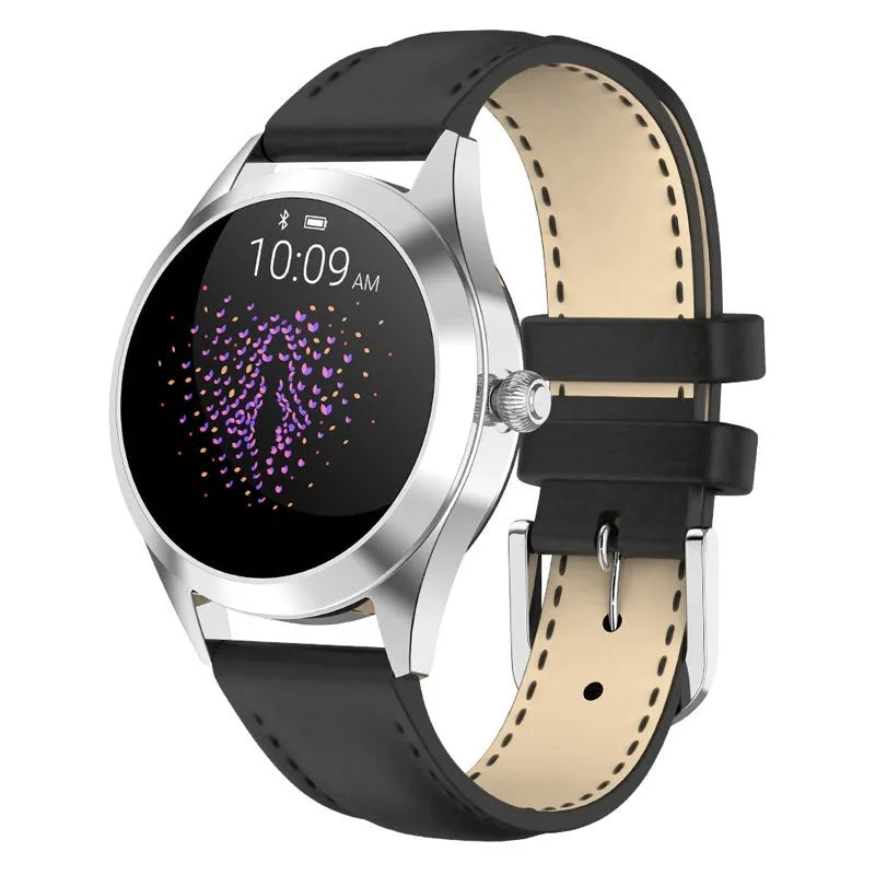 Women's sports smartwatch with heart rate monitoring in black, rose gold, silver or white colour options