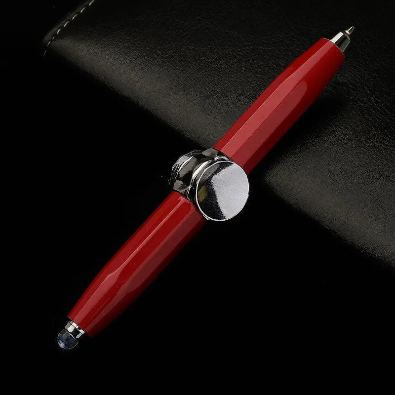 Creative multi-function LED pen spinning decompression gyro metal ballpoint pen with spinner top