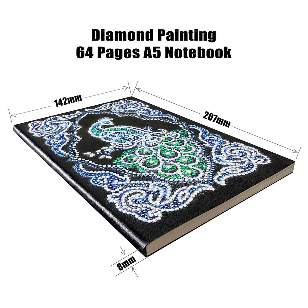Black A5 peacock diamond painting notebook with shaped and bright drills