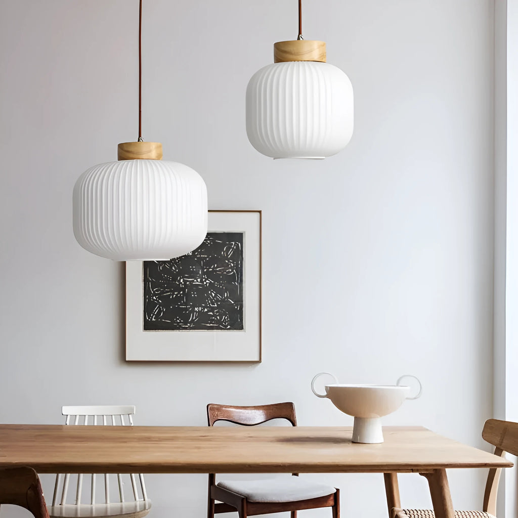 Retro Chinese wooden pendant light with Nordic design in bedroom setting